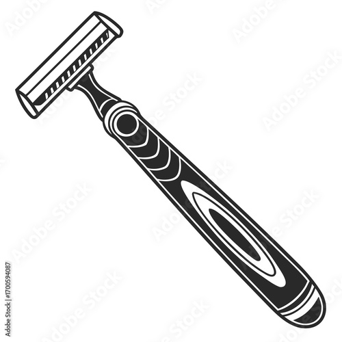 Black and white illustration of a modern razor on a white background