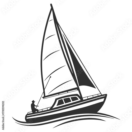 Silhouette of a sailboat with a person at the helm on the water