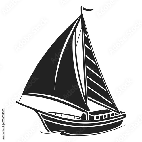 Black silhouette of a sailboat on white background