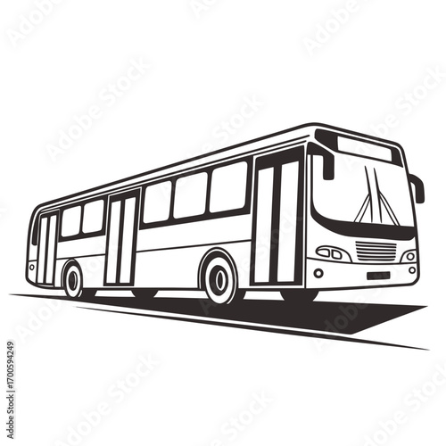 Stylized black and white illustration of a modern city bus