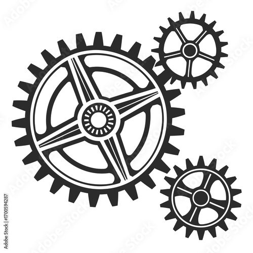 Interlocking gears mechanical system illustration