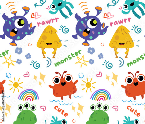 cute monster seamless pattern for kids, Halloween night texture textile 