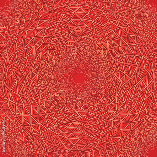 Abstract red triangular geometric vortex pattern with optical illusion effect, patern seamless, royalty stock.