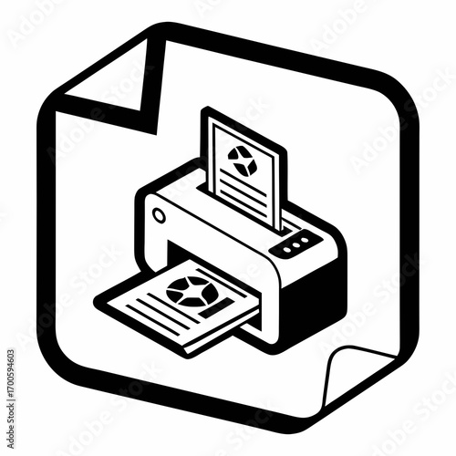 Isometric icon of a printer printing documents on paper