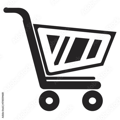 Black shopping cart icon on a white background