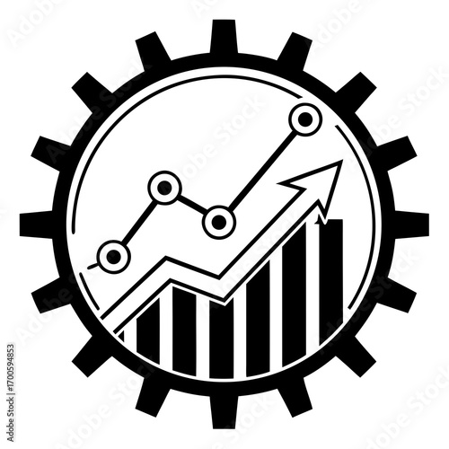 Gear with upward trending business graph and arrow