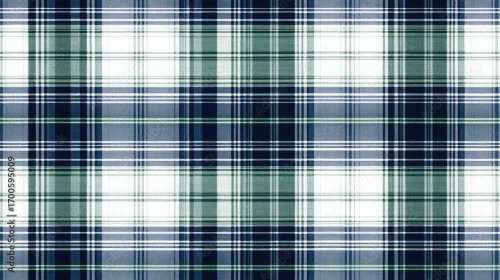 Fototapeta premium This seamless pattern showcases intricate blue and green tartan fabric with a dark background, created in a high-resolution digital art format for premium quality and clarity SEAMLESS PATTERN