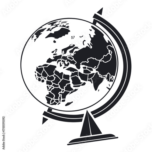 Stylized globe icon showing europe africa and asia continents