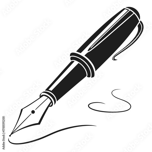 Elegant fountain pen writing a signature on a white background