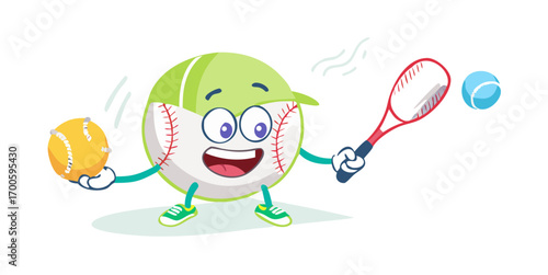 baseball vector ball icon soft ball tennis illustration character .illustration of a soft ball character including baseball and tennis vector icons

