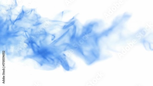 Abstract blue powder explosion or burst on a bright white backdrop