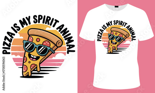 Cool pizza slice with sunglasses retro sunset design for t-shirts funny food lover gift idea graphic art