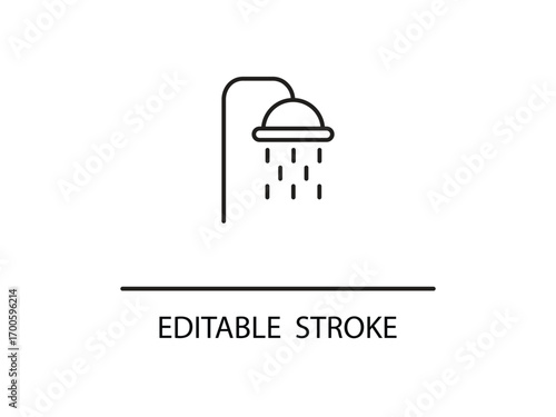 Clean line art shower icon design, perfect for minimalist bathroom designs and editable stroke, modern home interior and plumbing projects.