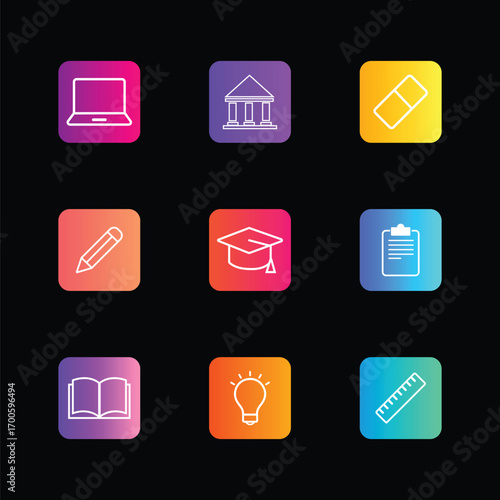 Education Icons Set, School, Learning, Books, Online Study, Knowledge