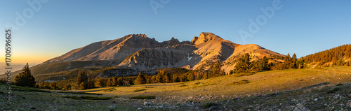This is a summer sunrise mountain panorama of Wheeler Peak, located in Great Basin National Park, Nevada.