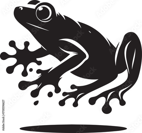Leaping silhouette frog in dynamic pose wildlife animal nature amphibian jumping