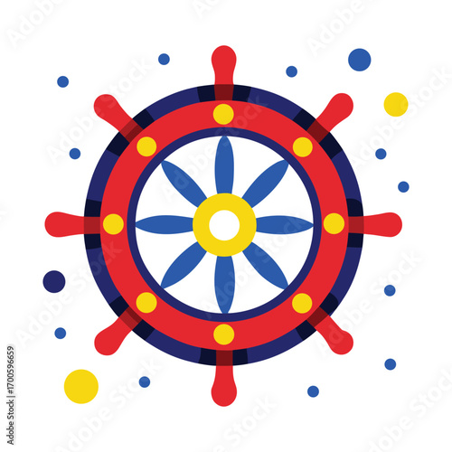 Nautical steering wheel bright red blue yellow nautical design element maritime symbol marine journey direction concept