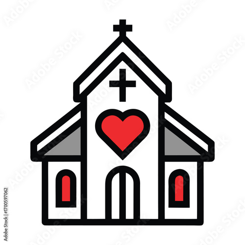 Charming church building with heart symbol and cross symbol architectural design religious building concept