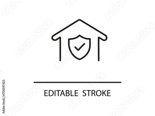 Secure home icon symbolizing safety and protection for real estate or insurance with editable stroke for design flexibility.