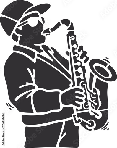 musician plays saxophone illustration - vector