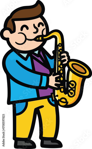 musician plays saxophone illustration - vector