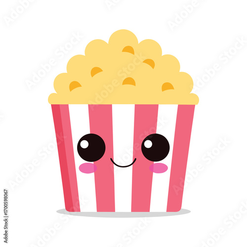 Cute kawaii popcorn character with big eyes smiling radiantly a symbol of joyful snacks and fun times