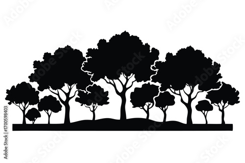 Black Silhouette of a Forest with Multiple Trees and Thick Foliage Illustration