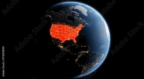 The United States highlighted on a globe, showcasing its presence against the backdrop of the world