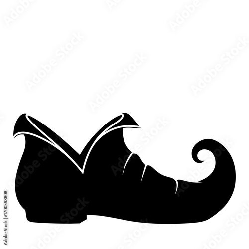 Black silhouette of a jester shoe isolated on white background