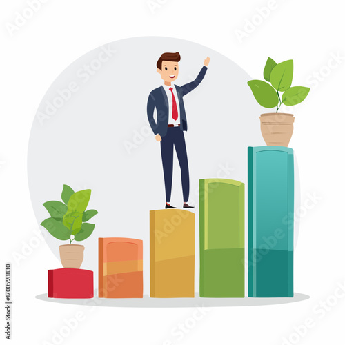 Business career growth vector concept. Symbol of progress, development, success, ambition.