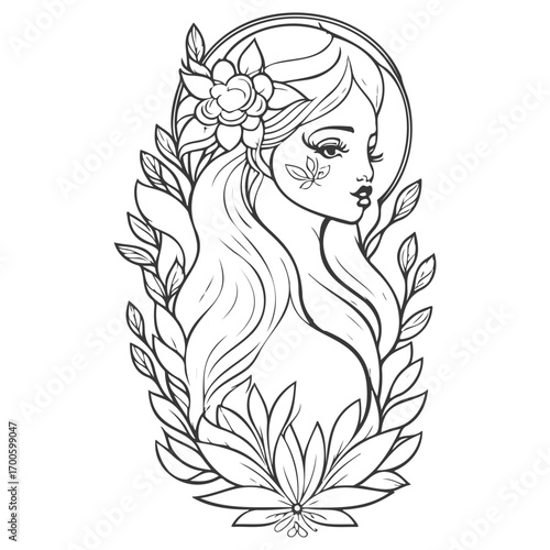 mythical beautiful xana with floral illustration grey