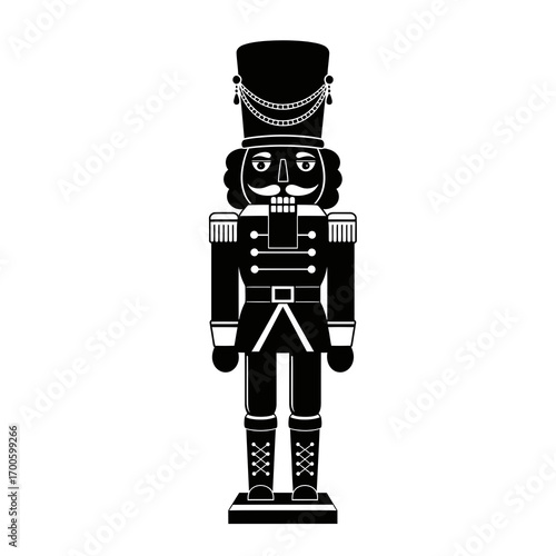 Traditional nutcracker soldier silhouette isolated on white background