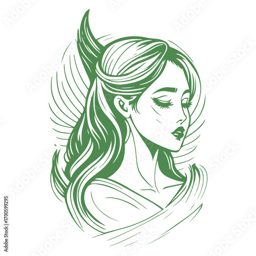 angel beauty girl illustration green