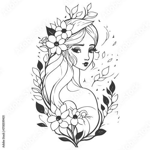 mythical beautiful xana with floral illustration grey