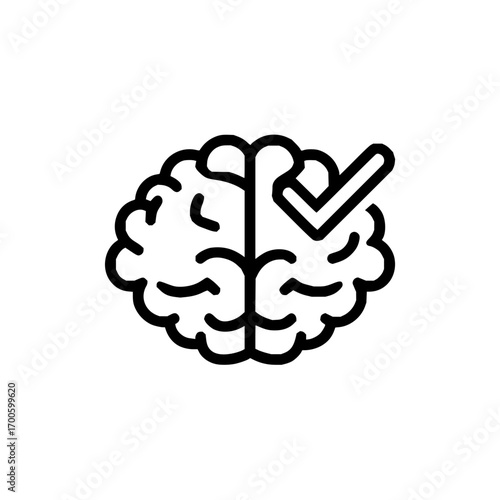 Brain health check mark icon symbol for mental wellness cognitive function and psychological wellbeing concept design