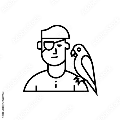 Pirate parrot vector illustration icon symbol sea ocean ship treasure island adventure buccaneer captain nautical line art