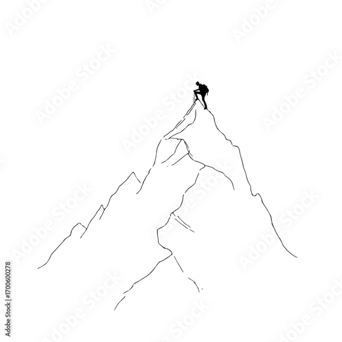 Mountain climber reaching peak adventure hiking success challenge achievement silhouette vector illustration art