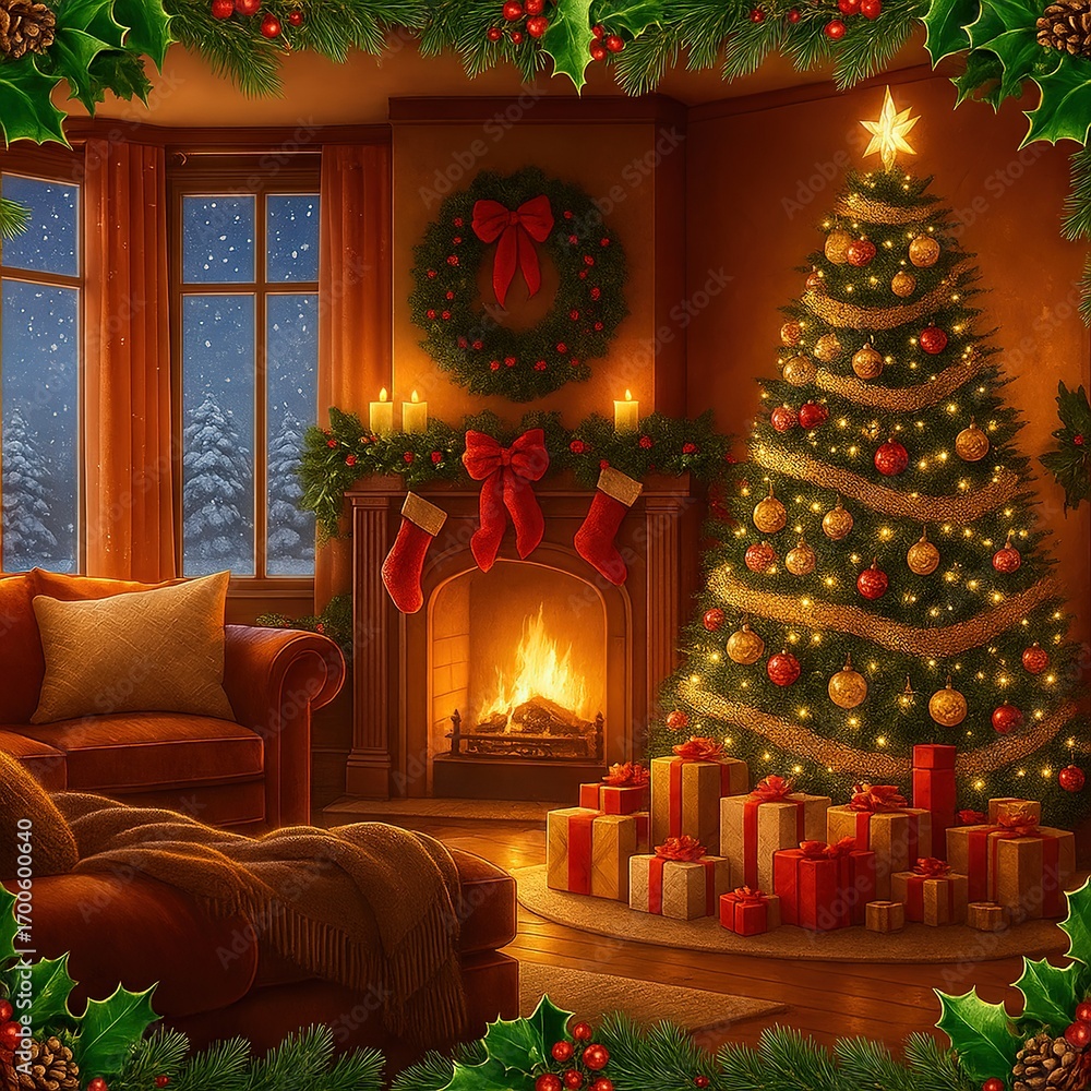 Fototapeta premium christmas tree with gifts and decorations