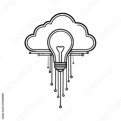 Cloud computing technology lightbulb innovation idea network solutions data storage and processing system concept