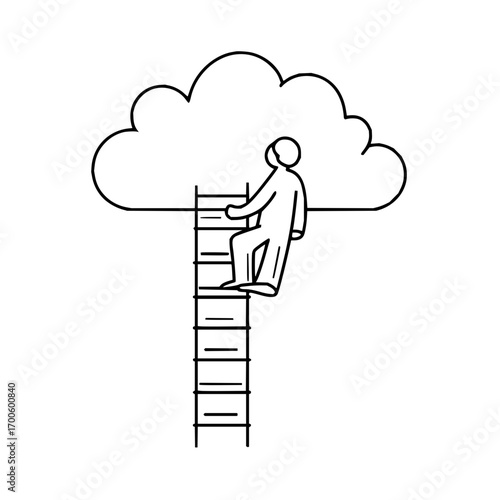 Cloud computing ladder climbing success concept strategy achievement career growth development opportunity reaching goal