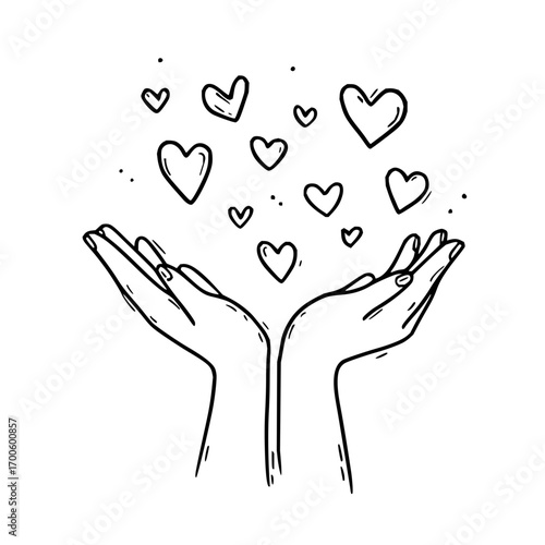 Hands holding hearts love heart hand drawn doodle illustration romantic valentine vector design element art