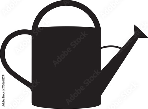 Black silhouette of a watering can on white background