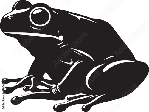 Black silhouette of a frog sitting with detailed texture and highlighted eyes