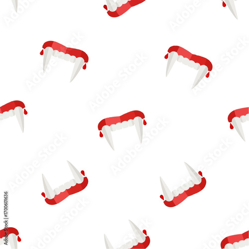 Halloween Vampire Fangs with Dripping Blood, Spooky Party Decoration Seamless Pattern