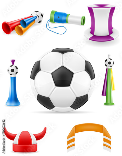 fan soccer football sport game items and accessories cartoon stock vector illustration isolated on white background