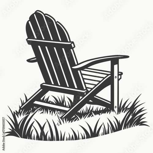 A classic dark adirondack chair rests invitingly on a patch of lush green grass evoking a sense of relaxation and outdoor leisure