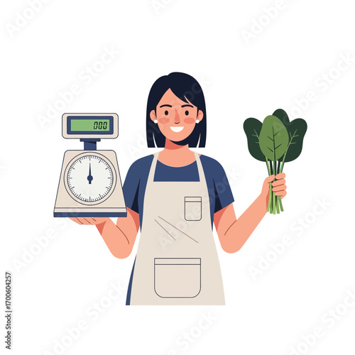 Friendly Grocer Weighing Fresh Spinach Healthy Eating at its Finest