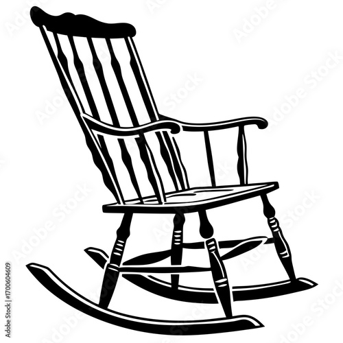 Classic wooden rocking chair silhouette isolated on white background traditional furniture design cozy seating retro style comfort and relaxation