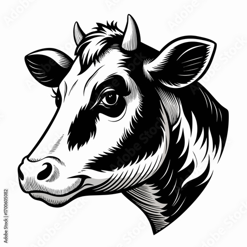 Black and white cow head woodcut style vector illustration vector