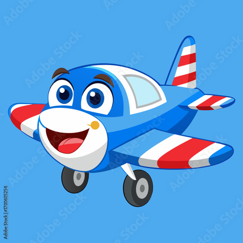 Charming anthropomorphic cartoon airplane character illustration vector